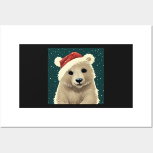 Cute Baby Polar Bear in Santa Hat Posters and Art
